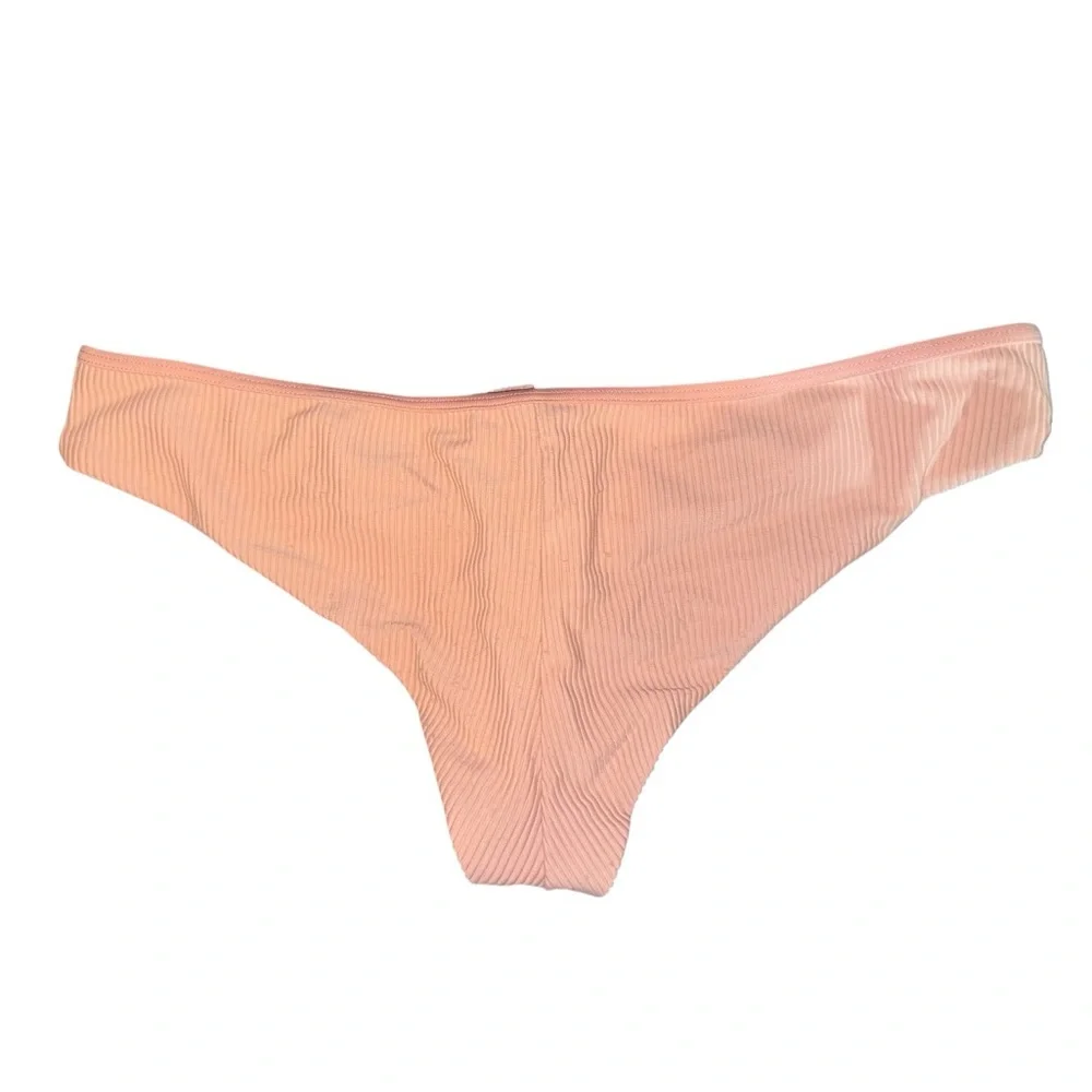 FRANKIES BIKINIS Alana Ribbed Vintage Pink Rose Bikini Bottoms (ONLY) Large